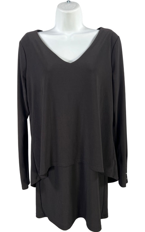 White House Black Market Women’s Black Long Sleeve Layered Blouse - S image 2