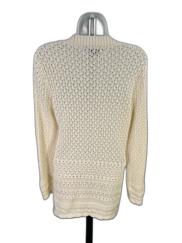 Eddie Bauer Women's White/Ivory Open Knit Button Up Cardigan Sweater - M image 2