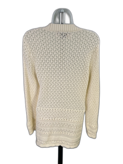 Eddie Bauer Women's White/Ivory Open Knit Button Up Cardigan Sweater - M image 2