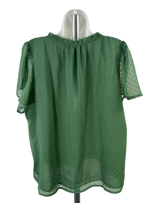 LOFT Women's Green Sheer Sleeve Lined V-Neck Blouse - L image 2