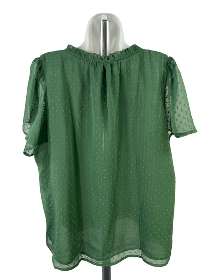 LOFT Women's Green Sheer Sleeve Lined V-Neck Blouse - L image 2