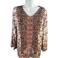 Chico's Womens White/Brown Paisley/Animal Print3/4 Sleeve V-Neck Blouse - 1/US M