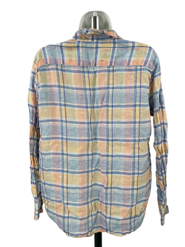 Frank & Eileen Women's Blue/Yellow Plaid Linen Long Sleeve Button Up Shirt - S image 2