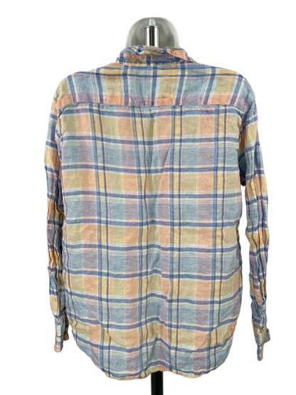 Frank & Eileen Women's Blue/Yellow Plaid Linen Long Sleeve Button Up Shirt - S image 2