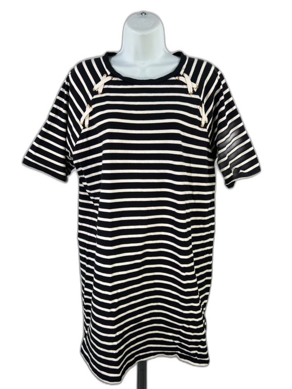 Lauren Ralph Lauren Women's Black/White Striped Short Sleeve Long T-Shirt - XL