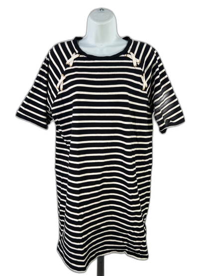 Lauren Ralph Lauren Women's Black/White Striped Short Sleeve Long T-Shirt - XL