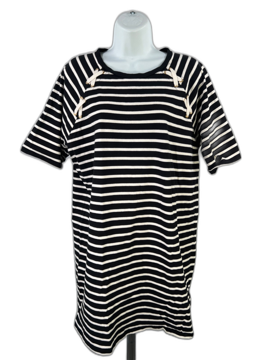 Lauren Ralph Lauren Women's Black/White Striped Short Sleeve Long T-Shirt - XL