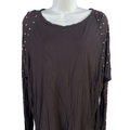 Women's Black Long Studded Sleeve Hi-Low Shirt - M