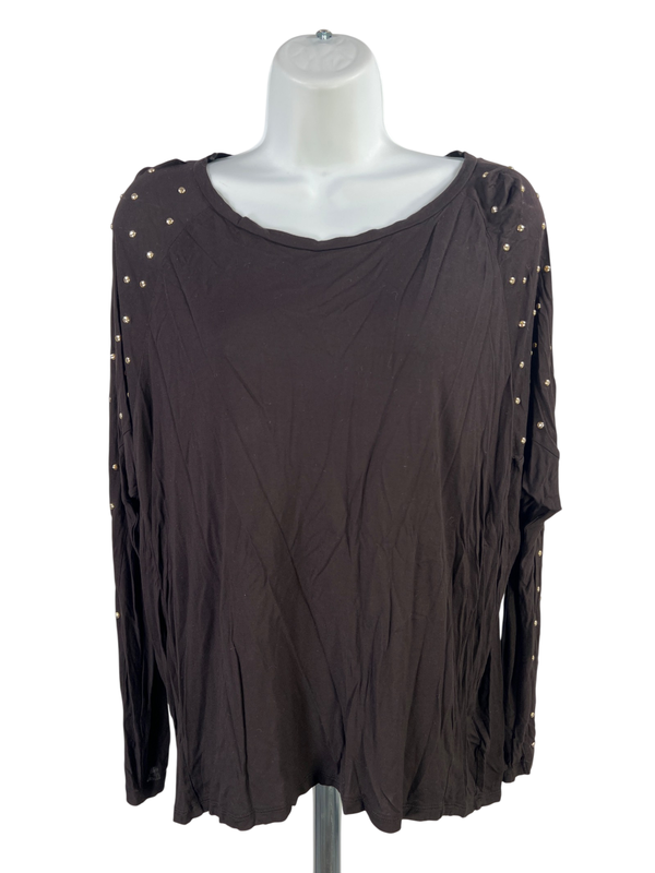 Women's Black Long Studded Sleeve Hi-Low Shirt - M