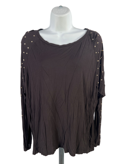 Women's Black Long Studded Sleeve Hi-Low Shirt - M