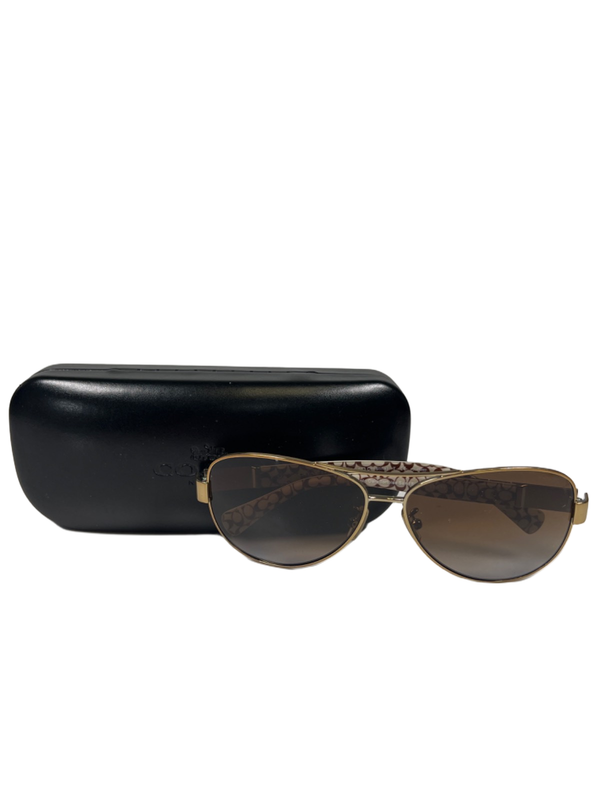 Coach Women's Dark Tortoise Sand Christina Aviator Sunglasses W/ Hardshell Case