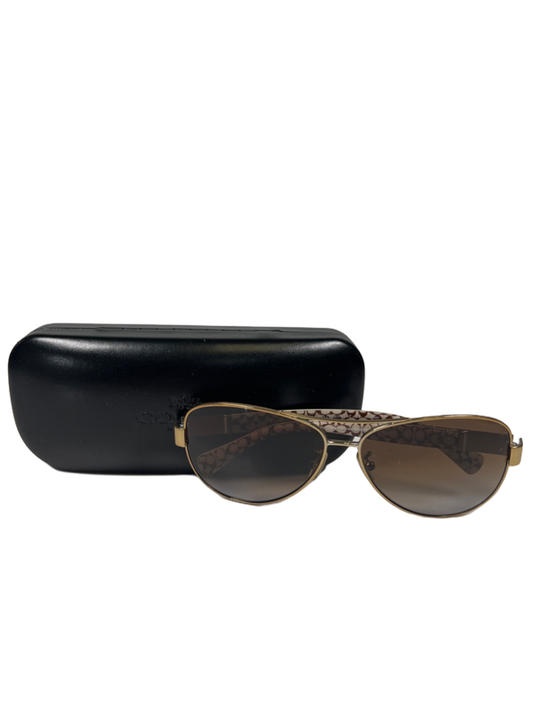Coach Women's Dark Tortoise Sand Christina Aviator Sunglasses W/ Hardshell Case