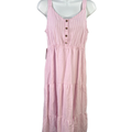 Sonoma Women's Pink/White Striped Linen Blend Tiered Sleeveless Maxi Dress - M