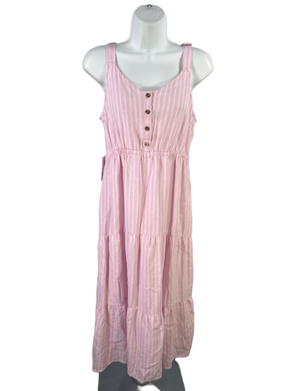 Sonoma Women's Pink/White Striped Linen Blend Tiered Sleeveless Maxi Dress - M