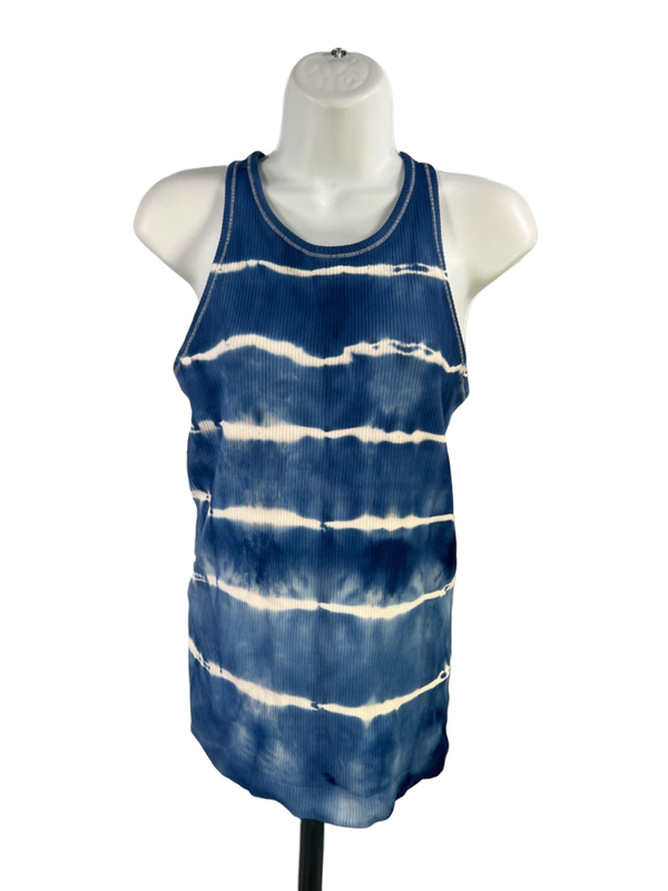 Athleta Women's Blue/White Tie Dye Renew Racerback Athletic Tank Top - M