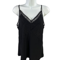 White House Black Market Women's Black V Neck Lace Detail Sleeveless Top - S