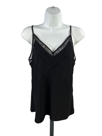 White House Black Market Women's Black V Neck Lace Detail Sleeveless Top - S