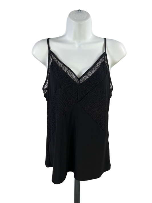 White House Black Market Women's Black V Neck Lace Detail Sleeveless Top - S