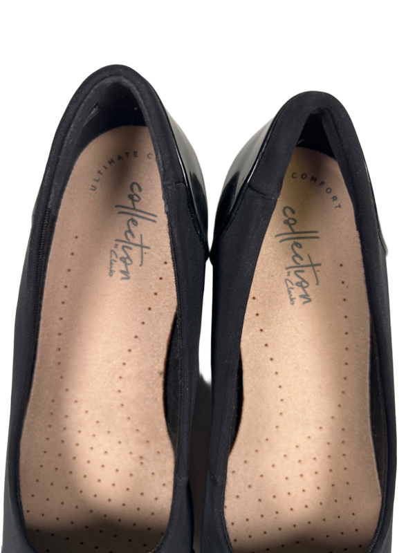 Clarks Women's Black Flores Poppy Patent Leather Wedge Pump Heels - 8 image 3