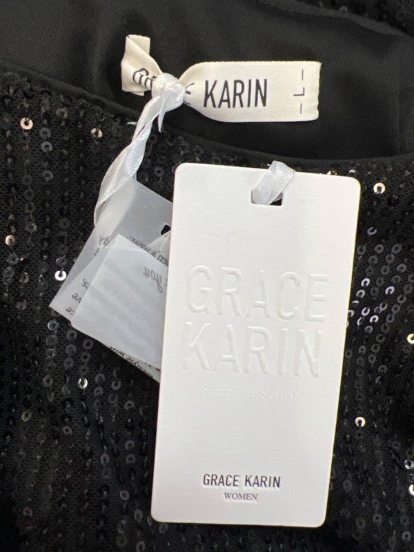 Grace Karin Women's Black Short Sleeve Sequin Shirt - L image 3