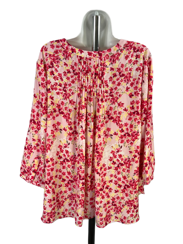 NYDJ Women's Pink Floral Pintuck Pleated 3/4 Sleeve Button Up Blouse - 1X Plus image 2