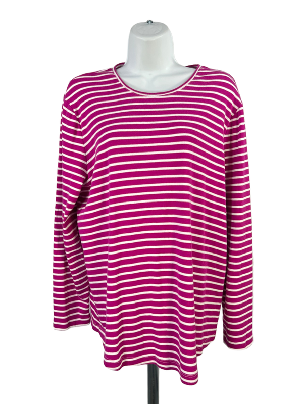 Chico's Women's Purple/White Striped Cotton Long Sleeve Tee Shirt - 3/US XL