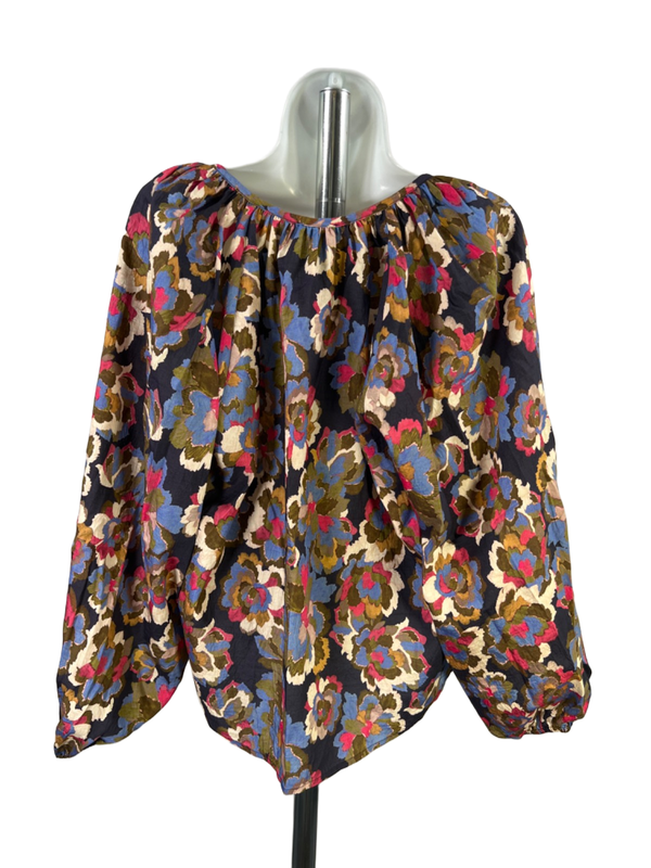 Rails Women's Blue/Green Wildflower V-Neck Long Sleeve Blouse - L image 2