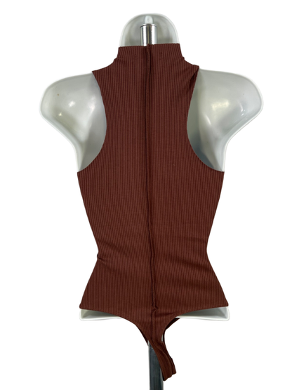 Naked Wardrobe Women's Brown Ribbed Center Seam Sleeveless Bodysuit - M image 2