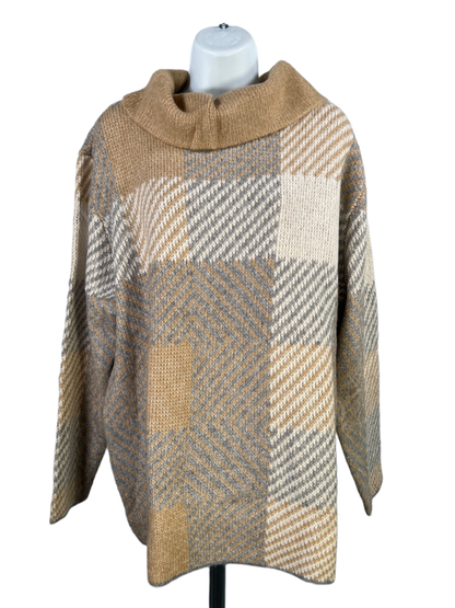 Coldwater Creek Women's Gray/Tan Knit Long Sleeve Cowl Neck Sweater - XL