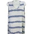 Lands End Women's Blue/White Sleeveless Hi-Low V Neck Tunic Tank Top - L