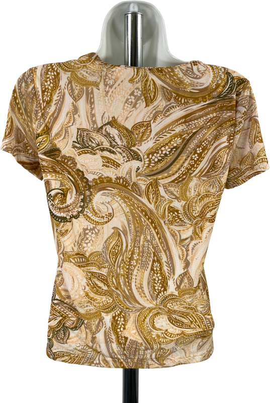 Tahari Women’s Beige Paisley Mesh Lined Short Sleeve Blouse - XS image 2