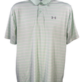 Under Armour Men's Green Striped Heatgear Loose Short Sleeve Polo Shirt - L