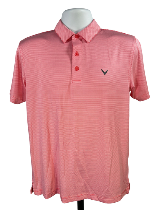 Callaway Men's Pink Striped Opti-Dri Short Sleeve Athletic Golf Polo - S
