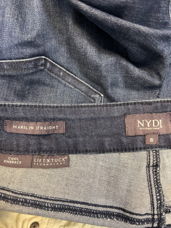 NYDJ Women's Dark Wash Marilyn Straight Cool Embrace Distressed Denim Jeans - 8 image 3