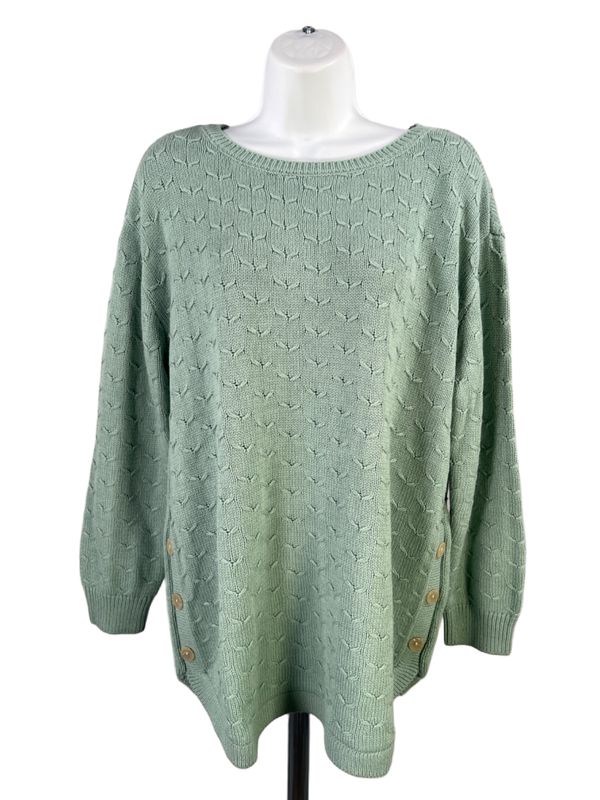 Coldwater Creek Women's Green Knit Long Sleeve Side Button Sweater - L Petite