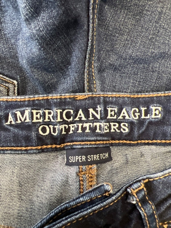American Eagle Women's Dark Wash Super High Rise Denim X Jean Shorts - 8 image 3