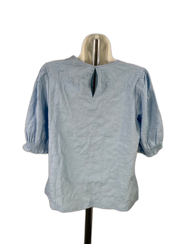 Ted Baker Women's Blue Floral Textured Short Puff Sleeve Blouse - M image 2