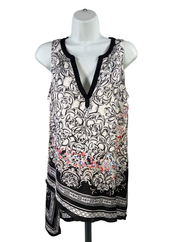 White House Black Market Women's Black/White Sleeveless V-Neck Hi-Low Blouse - 4