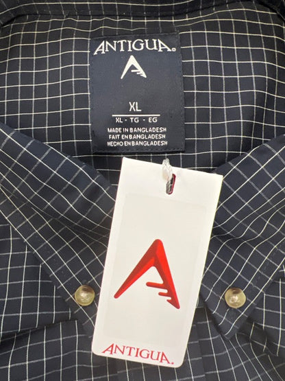 Antigua Men's Navy Blue/White Grid Long Sleeve Button Up Shirt - XL image 3
