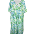 Grace Karin Women's Blue/Green Floral Short Sleeve Pleated Dress - 2XL