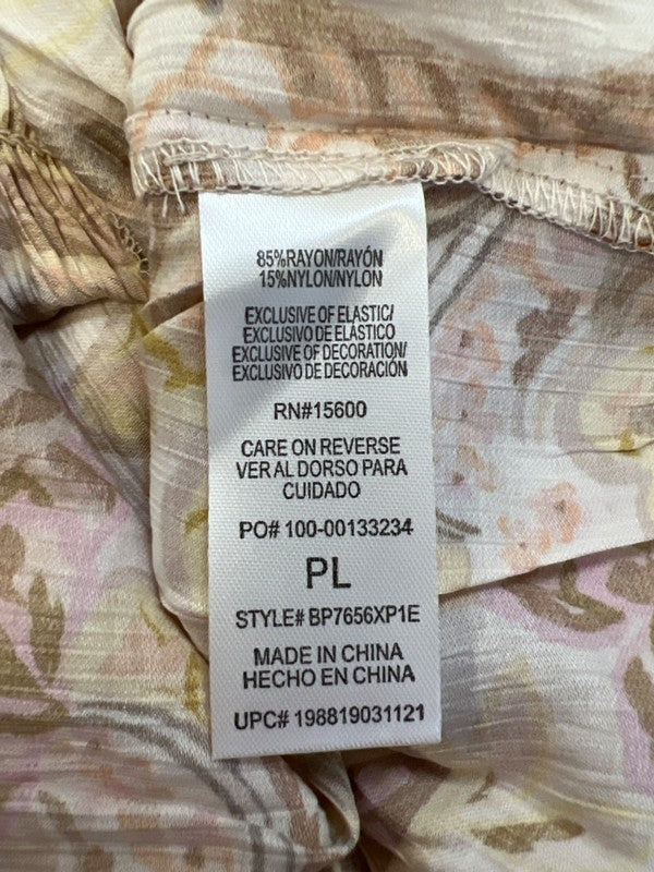 Democracy Women's Orange/Brown Floral Button Up Short Sleeve Blouse - Petite L image 4