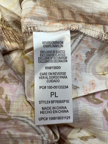 Democracy Women's Orange/Brown Floral Button Up Short Sleeve Blouse - Petite L image 4