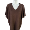 Coldwater Creek Women's Brown Wool Blend V Neck Short Batwing Sleeve Shirt - M