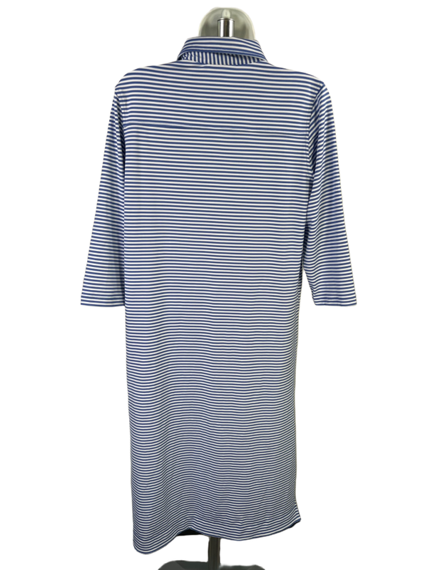 Vineyard Vines Women's White/Blue Sankaty Striped Half Button Shirt Dress - M image 2