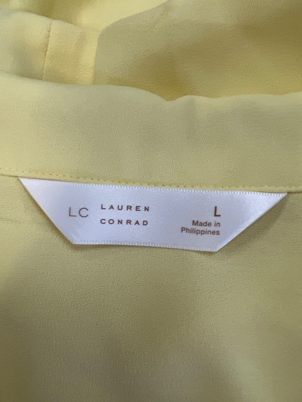 Lauren Conrad Women's Yellow Tiered Short Sleeve Button Up Blouse - L image 3