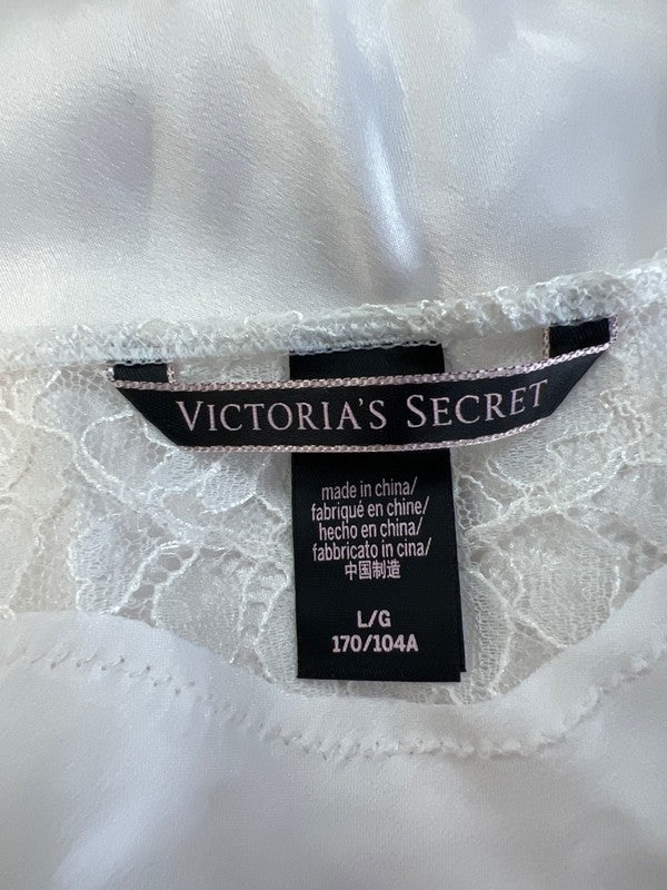 Victoria's Secret Women's Ivory/White Lace Trim Satin Slip Nightgown Dress - L image 3