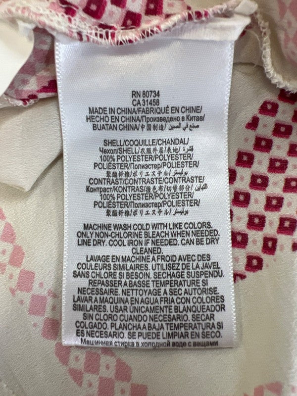 BCBGMaxazria Women's Pink/Cream Keyhole Mesh Cut Out Hankerchief Hem Blouse - S image 4
