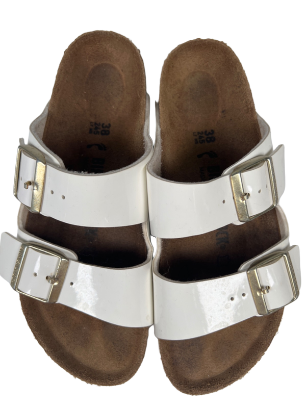 Birkenstock Women's White Arizona Birko-Flor Patent Sandals - 38/US 7-7.5 Narrow image 3