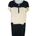 Lafayette 148 Women's Black/White Quarter Zip Short Sleeve Midi Dress - M