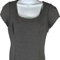 White House Black Market Women’s Black Striped Cap Sleeve Side Zip Shirt - 10